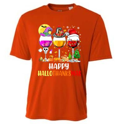 Happy Hallothanksmas Wine Glasses Wine Lover Cooling Performance Crew T-Shirt