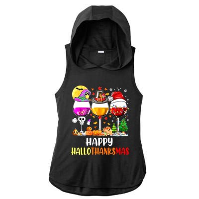 Happy Hallothanksmas Wine Glasses Wine Lover Ladies PosiCharge Tri-Blend Wicking Draft Hoodie Tank