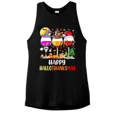 Happy Hallothanksmas Wine Glasses Wine Lover Ladies PosiCharge Tri-Blend Wicking Tank