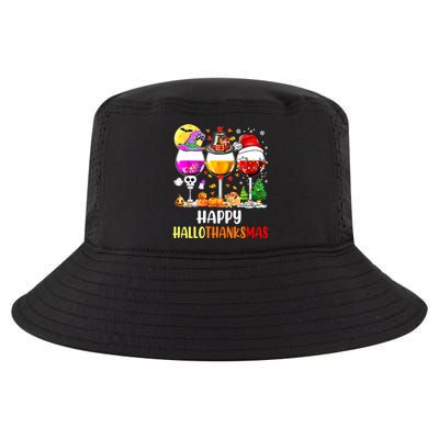 Happy Hallothanksmas Wine Glasses Wine Lover Cool Comfort Performance Bucket Hat