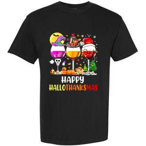 Happy Hallothanksmas Wine Glasses Wine Lover Garment-Dyed Heavyweight T-Shirt