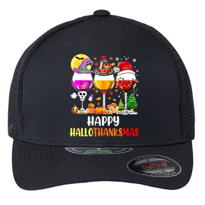 Happy Hallothanksmas Wine Glasses Wine Lover Flexfit Unipanel Trucker Cap