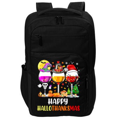 Happy Hallothanksmas Wine Glasses Wine Lover Impact Tech Backpack