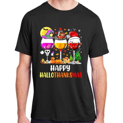 Happy Hallothanksmas Wine Glasses Wine Lover Adult ChromaSoft Performance T-Shirt