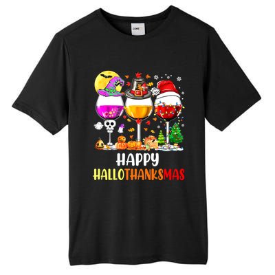 Happy Hallothanksmas Wine Glasses Wine Lover Tall Fusion ChromaSoft Performance T-Shirt