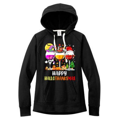 Happy Hallothanksmas Wine Glasses Wine Lover Women's Fleece Hoodie