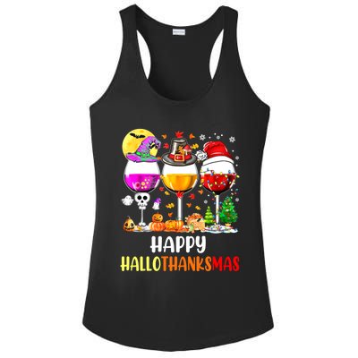 Happy Hallothanksmas Wine Glasses Wine Lover Ladies PosiCharge Competitor Racerback Tank