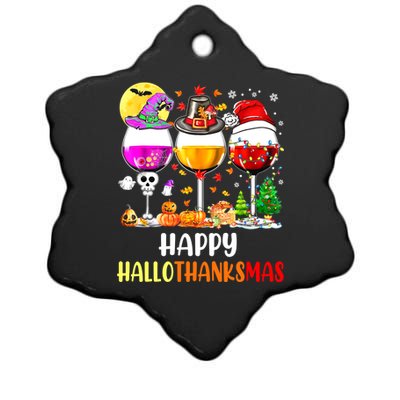 Happy Hallothanksmas Wine Glasses Wine Lover Ceramic Star Ornament