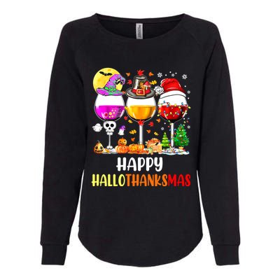 Happy Hallothanksmas Wine Glasses Wine Lover Womens California Wash Sweatshirt