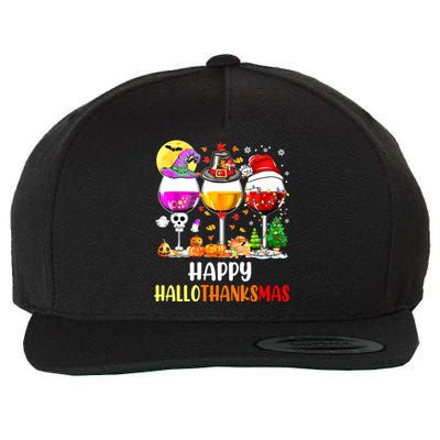 Happy Hallothanksmas Wine Glasses Wine Lover Wool Snapback Cap