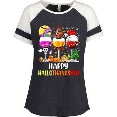 Happy Hallothanksmas Wine Glasses Wine Lover Enza Ladies Jersey Colorblock Tee