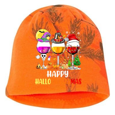 Happy Hallothanksmas Wine Glasses Wine Lover Kati - Camo Knit Beanie