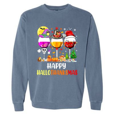 Happy Hallothanksmas Wine Glasses Wine Lover Garment-Dyed Sweatshirt