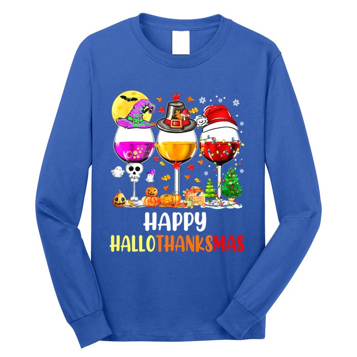 Happy Hallothanksmas Wine Glasses Wine Lover Long Sleeve Shirt