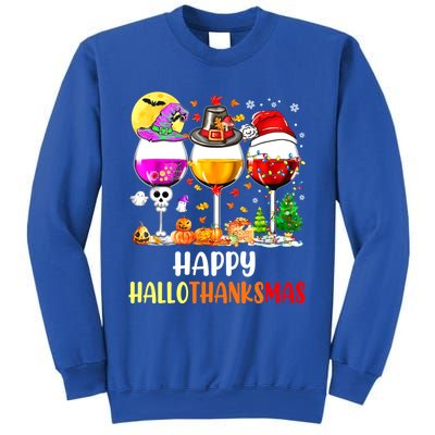 Happy Hallothanksmas Wine Glasses Wine Lover Sweatshirt