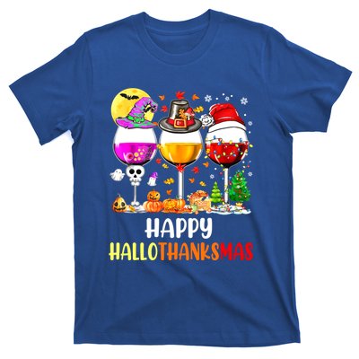 Happy Hallothanksmas Wine Glasses Wine Lover T-Shirt