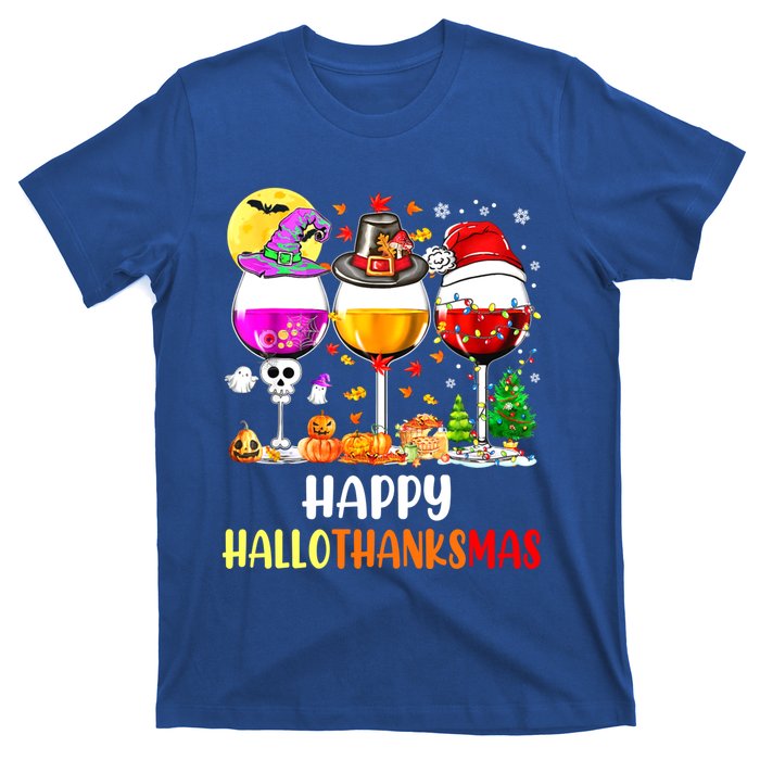 Happy Hallothanksmas Wine Glasses Wine Lover T-Shirt