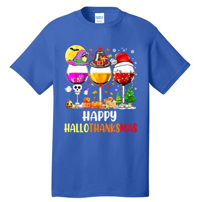 Happy Hallothanksmas Wine Glasses Wine Lover Tall T-Shirt