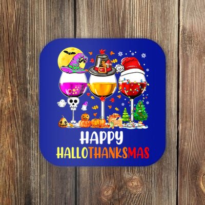 Happy Hallothanksmas Wine Glasses Wine Lover Coaster