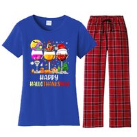 Happy Hallothanksmas Wine Glasses Wine Lover Women's Flannel Pajama Set