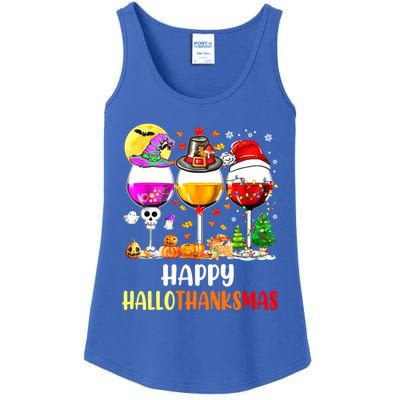 Happy Hallothanksmas Wine Glasses Wine Lover Ladies Essential Tank