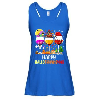 Happy Hallothanksmas Wine Glasses Wine Lover Ladies Essential Flowy Tank