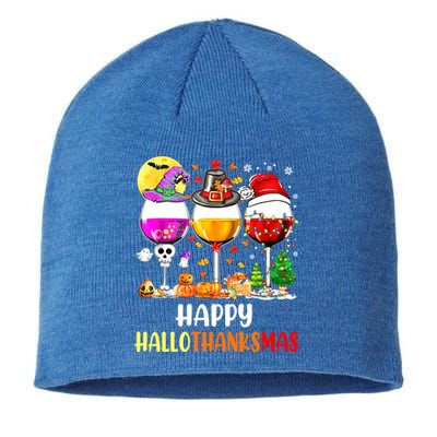 Happy Hallothanksmas Wine Glasses Wine Lover Sustainable Beanie