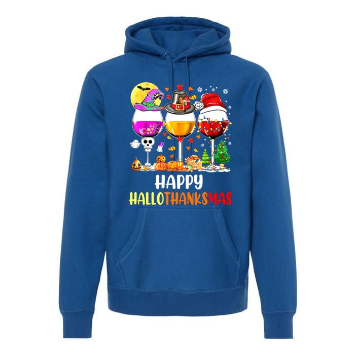 Happy Hallothanksmas Wine Glasses Wine Lover Premium Hoodie