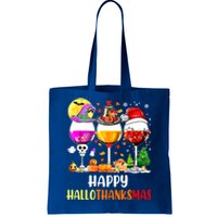 Happy Hallothanksmas Wine Glasses Wine Lover Tote Bag