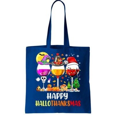 Happy Hallothanksmas Wine Glasses Wine Lover Tote Bag