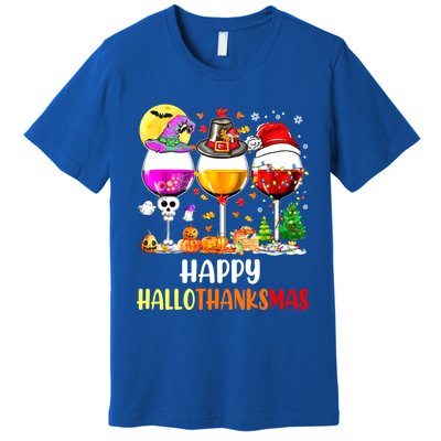 Happy Hallothanksmas Wine Glasses Wine Lover Premium T-Shirt