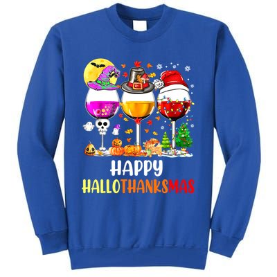 Happy Hallothanksmas Wine Glasses Wine Lover Tall Sweatshirt