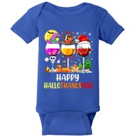 Happy Hallothanksmas Wine Glasses Wine Lover Baby Bodysuit