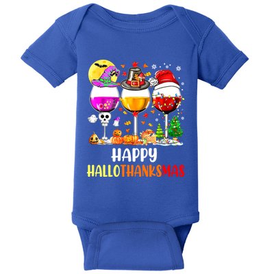 Happy Hallothanksmas Wine Glasses Wine Lover Baby Bodysuit