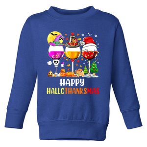 Happy Hallothanksmas Wine Glasses Wine Lover Toddler Sweatshirt