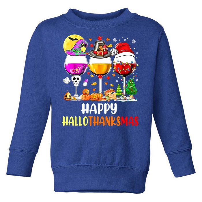 Happy Hallothanksmas Wine Glasses Wine Lover Toddler Sweatshirt