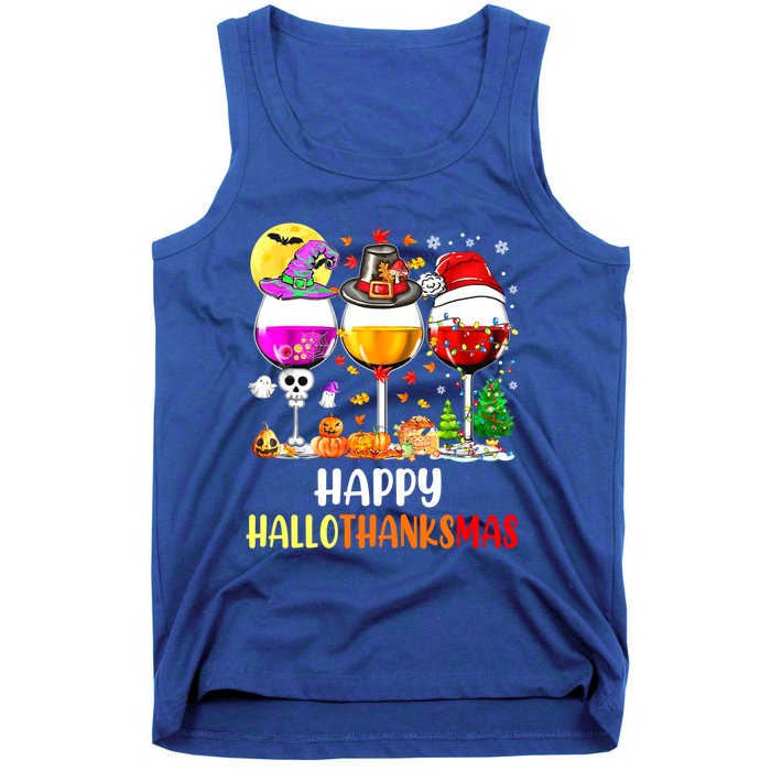 Happy Hallothanksmas Wine Glasses Wine Lover Tank Top