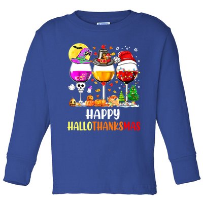 Happy Hallothanksmas Wine Glasses Wine Lover Toddler Long Sleeve Shirt