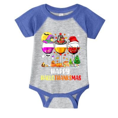 Happy Hallothanksmas Wine Glasses Wine Lover Infant Baby Jersey Bodysuit