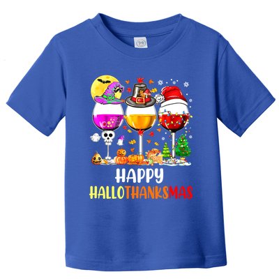 Happy Hallothanksmas Wine Glasses Wine Lover Toddler T-Shirt