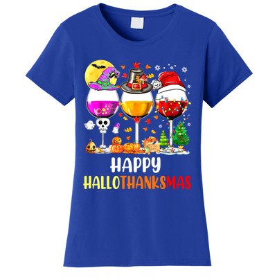 Happy Hallothanksmas Wine Glasses Wine Lover Women's T-Shirt