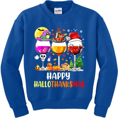 Happy Hallothanksmas Wine Glasses Wine Lover Kids Sweatshirt