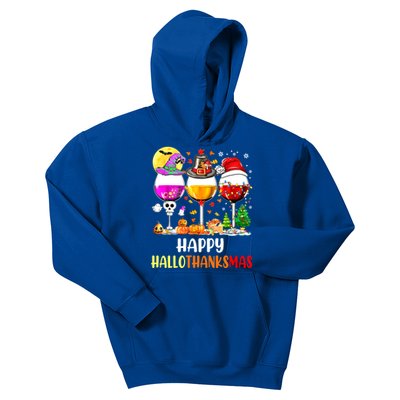 Happy Hallothanksmas Wine Glasses Wine Lover Kids Hoodie