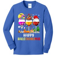 Happy Hallothanksmas Wine Glasses Wine Lover Kids Long Sleeve Shirt