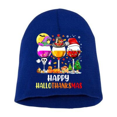 Happy Hallothanksmas Wine Glasses Wine Lover Short Acrylic Beanie