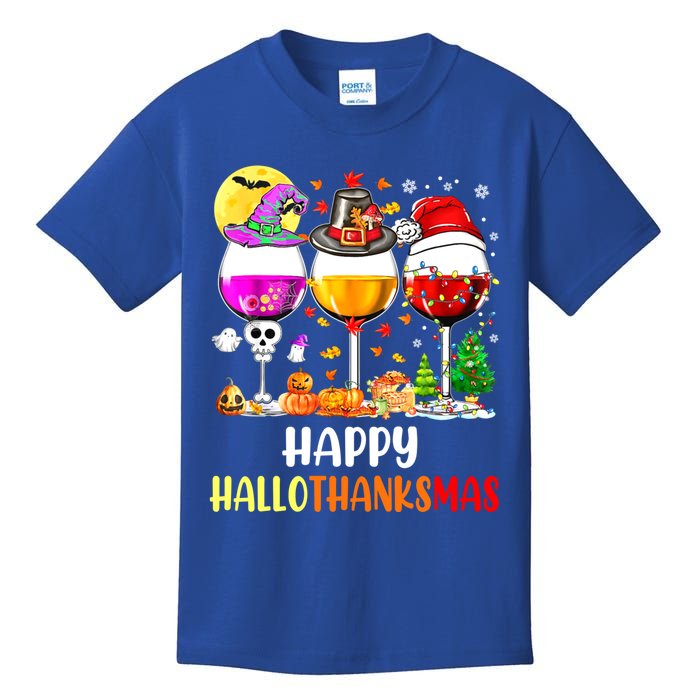 Happy Hallothanksmas Wine Glasses Wine Lover Kids T-Shirt