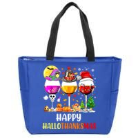 Happy Hallothanksmas Wine Glasses Wine Lover Zip Tote Bag