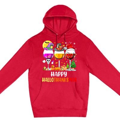 Happy Hallothanksmas Wine Glasses Wine Lover Premium Pullover Hoodie