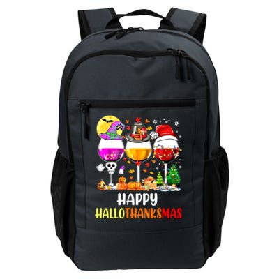 Happy Hallothanksmas Wine Glasses Wine Lover Daily Commute Backpack