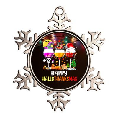 Happy Hallothanksmas Wine Glasses Wine Lover Metallic Star Ornament